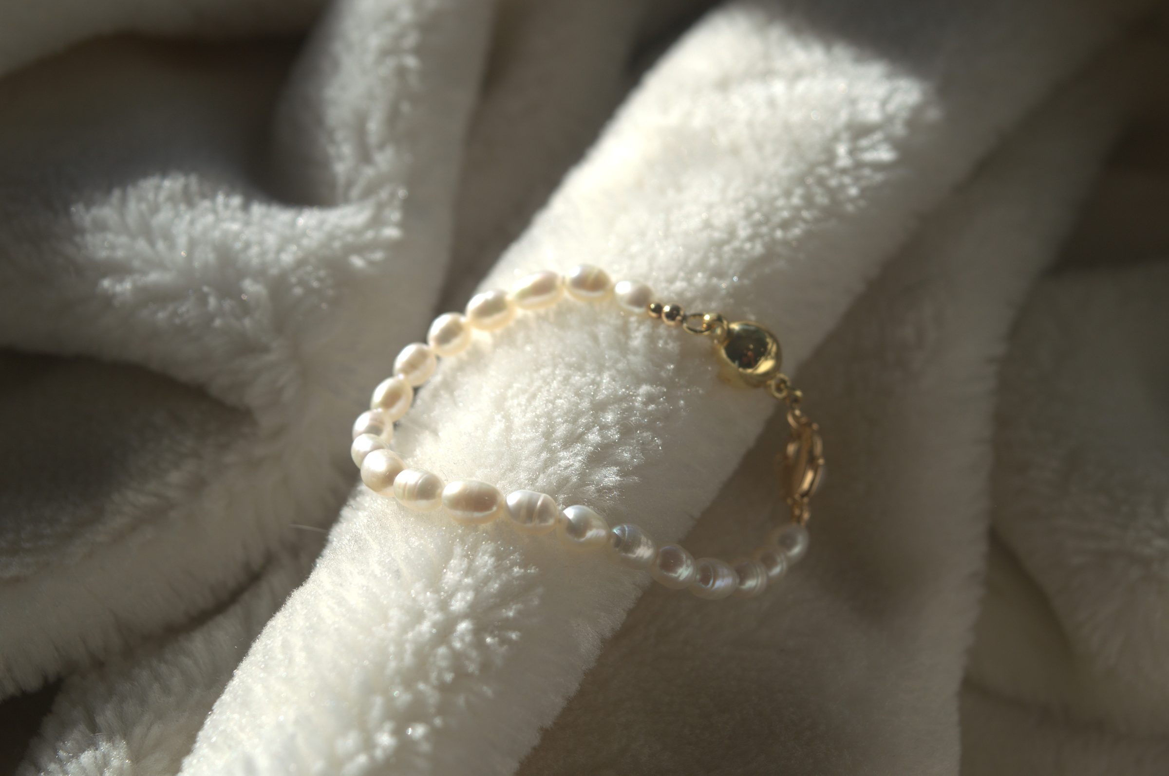 Pearl necklace cat collar in natural light
